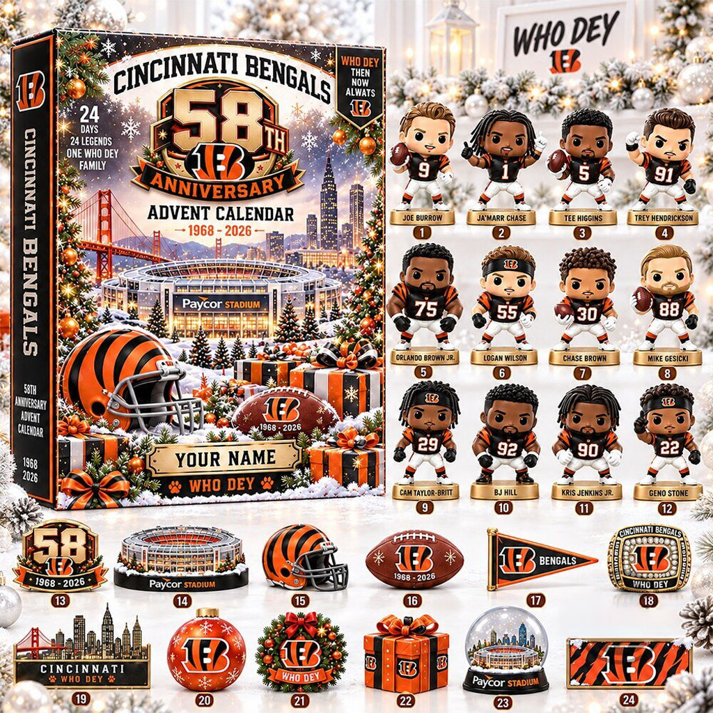 Personalized Cincinnati Bengals 58th Anniversary Advent Calendar 2026 Bengals Merch Fan Gifts Personalized Cincinnati Bengals 58th Anniversary Advent Calendar 2026 Bengals Merch Fan Gifts