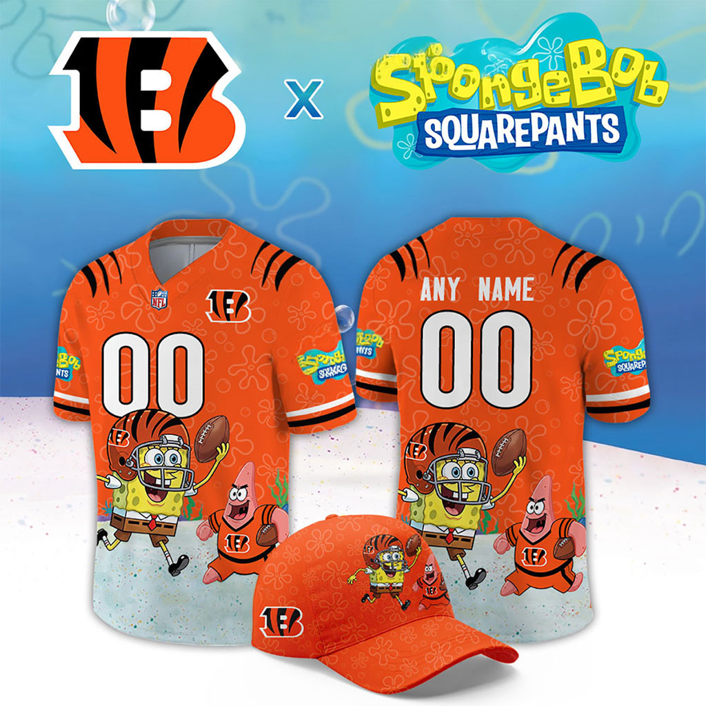 Personalized Cincinnati Bengals X SpongeBob Squarepants Football Jersey Cincinnati Bengals Merch Personalized Cincinnati Bengals X SpongeBob Squarepants Football Jersey Cincinnati Bengals Merch
