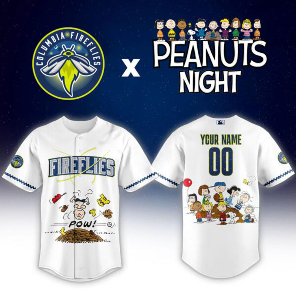 Personalized Columbia Fireflies X Peanuts Night Baseball Jersey Fireflies Merch Present For Fan Personalized Columbia Fireflies X Peanuts Night Baseball Jersey Fireflies Merch Present For Fan