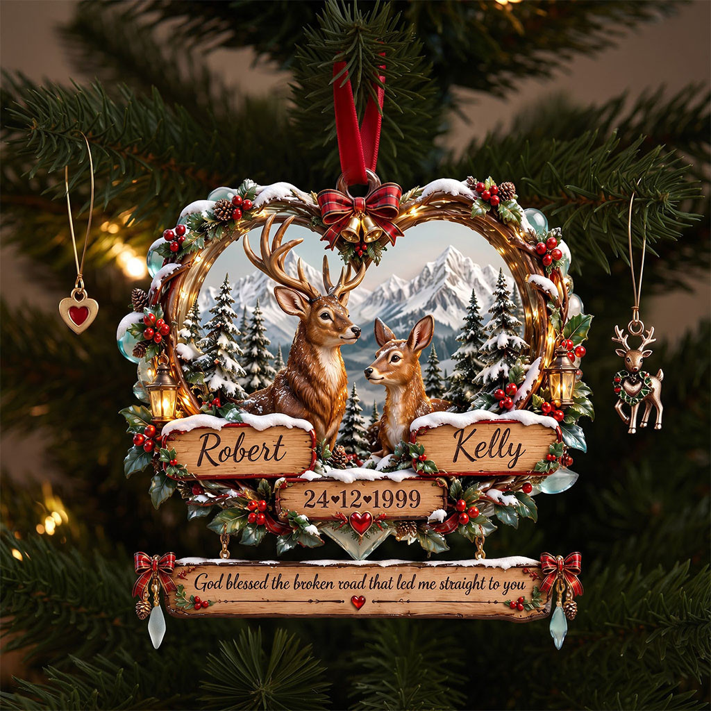 Personalized Deer Couple Christmas Ornament Xmas Decor Romantic Gifts For Couples