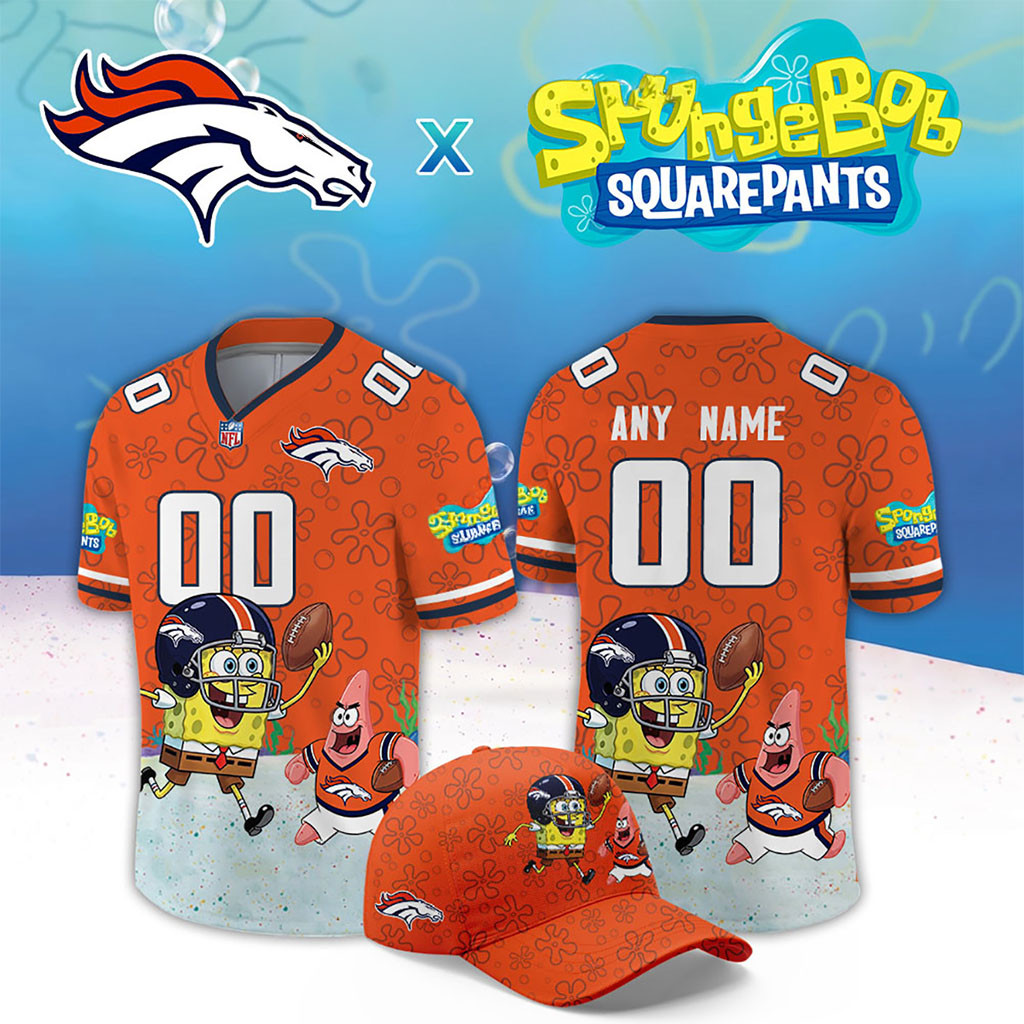 Personalized Denver Broncos X SpongeBob Squarepants Football Jersey Denver Broncos Merch