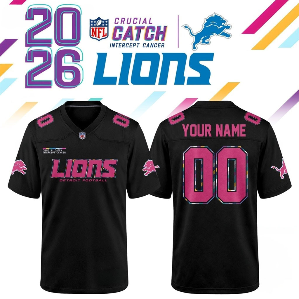 Personalized Detroit Lions Crucial Catch 2026 Black Football Jersey Detroit Lions Merch Fan Gear