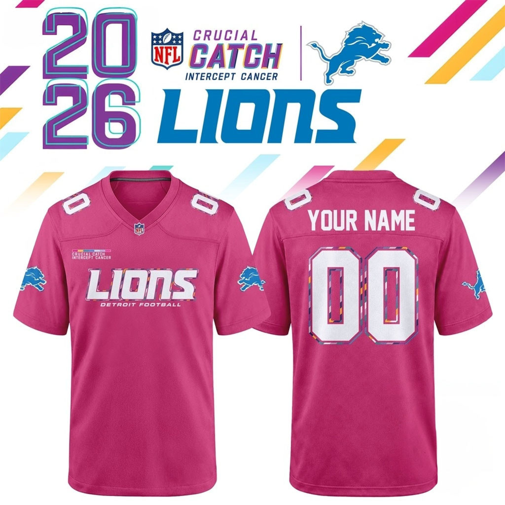 Personalized Detroit Lions Crucial Catch 2026 Pink Football Jersey Detroit Lions Merch Fan Gear