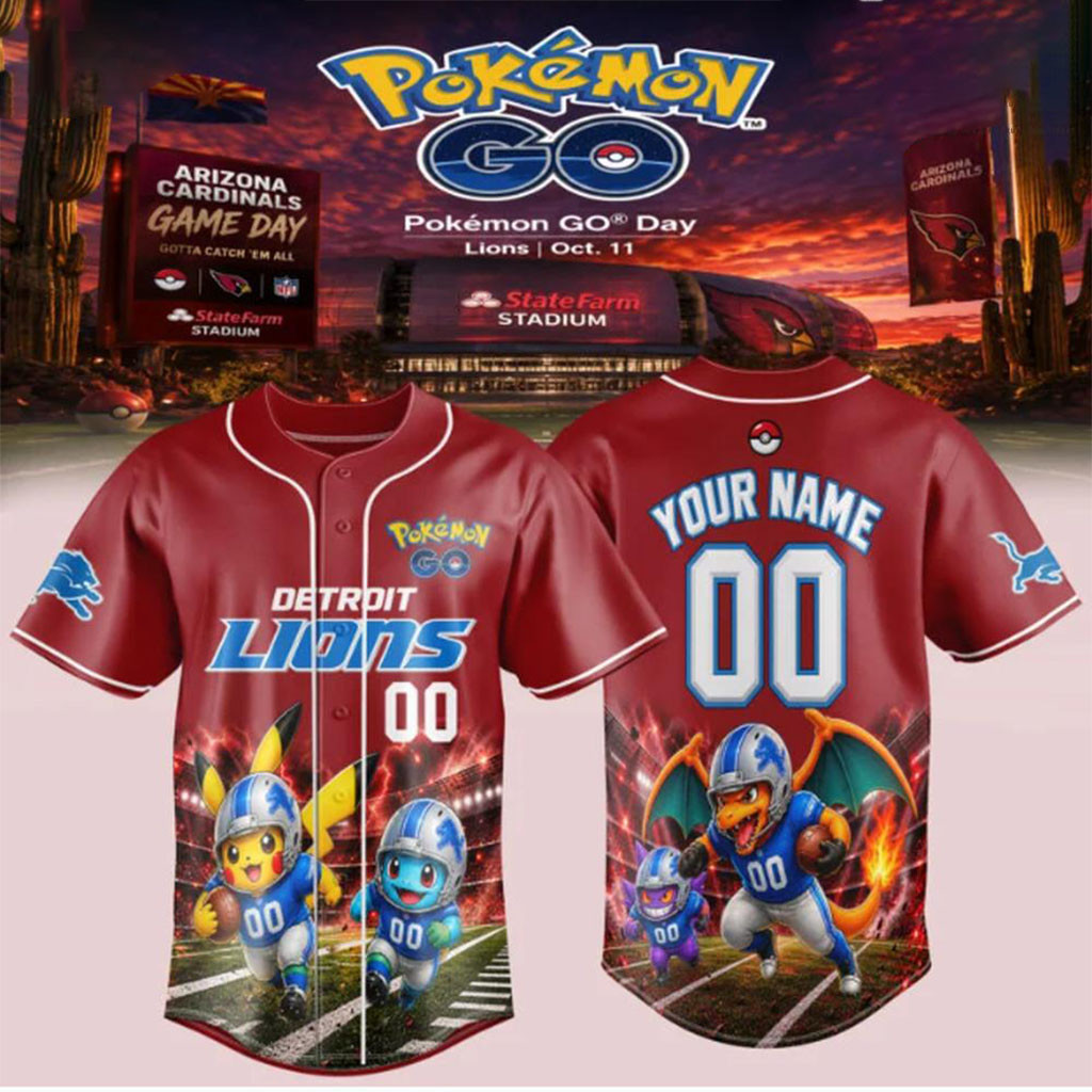 Personalized Detroit Lions Pokemon GO Day Baseball Jersey Detroit Lions Merch Football Fan Gift