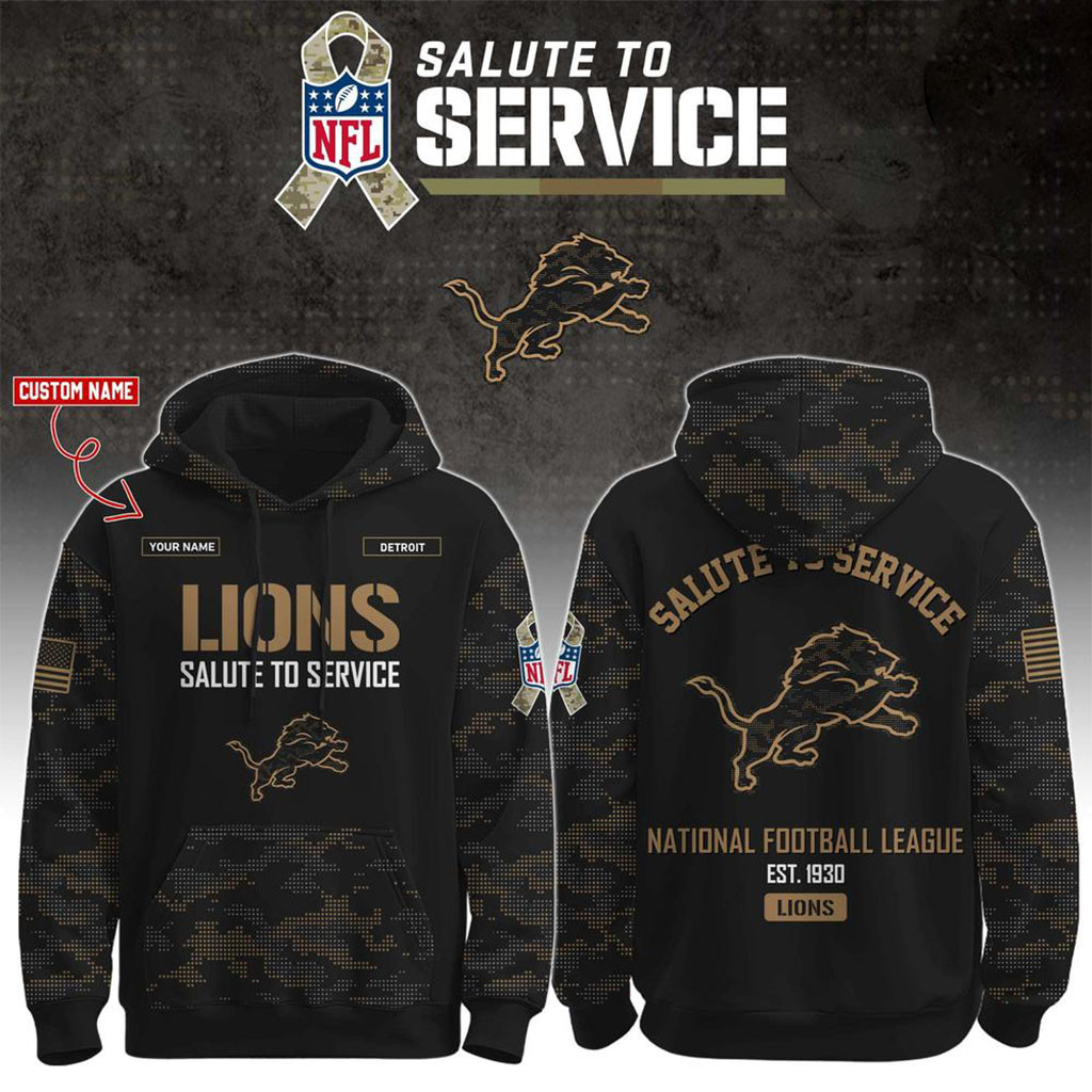 Personalized Detroit Lions Salute To Service 2026 Camo Hoodie Detroit Lions Merch Fan Gifts