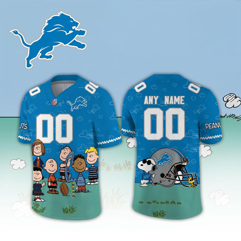 Personalized Detroit Lions X Peanuts Night Snoopy Football Jersey Detroit Lions Merch Gifts