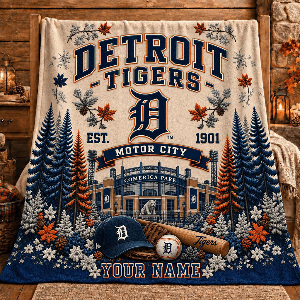 Personalized Detroit Tigers Motor City Christmas Blanket Detroit Tigers Merch Baseball Fan Gift
