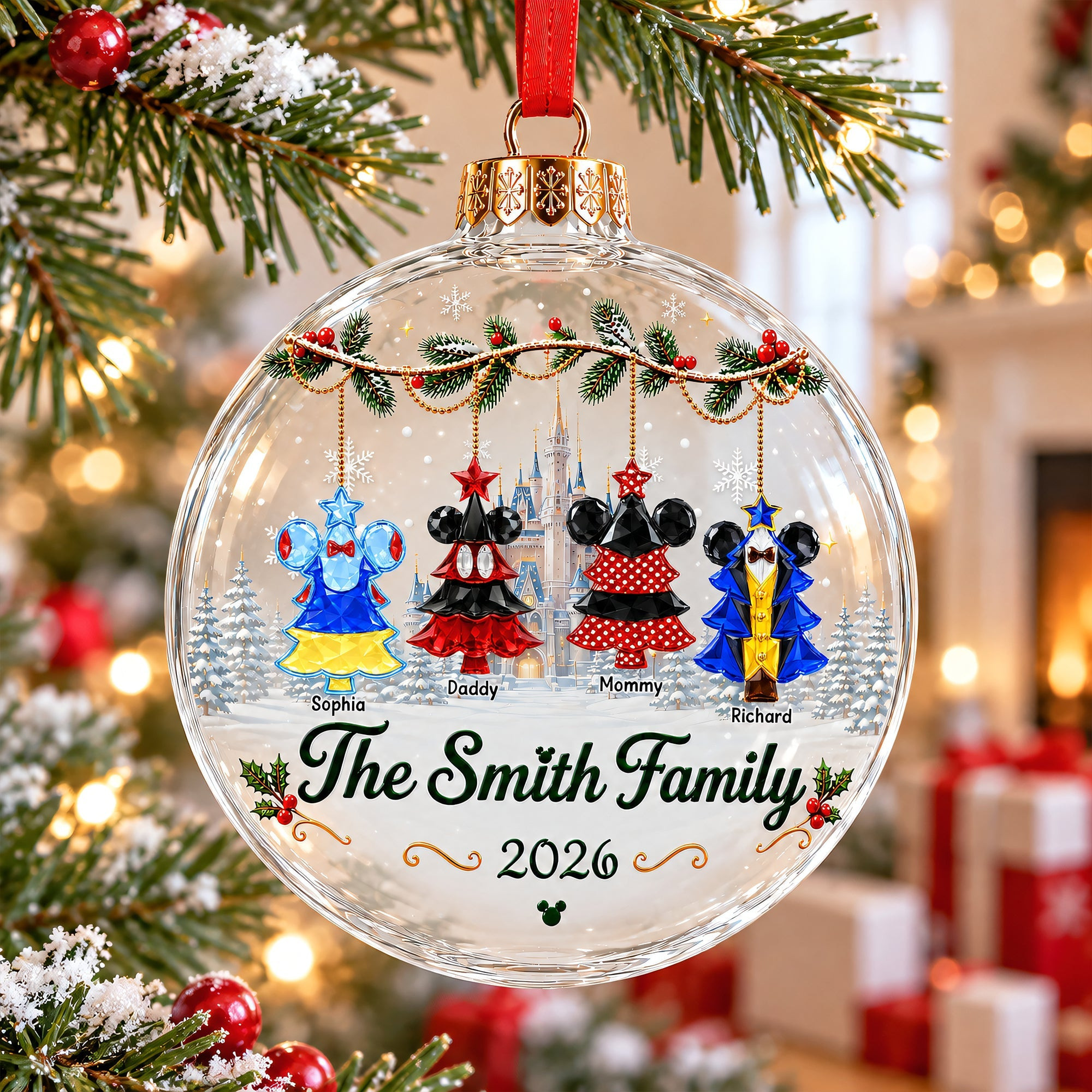 Personalized Disney Castle Lovely Snowball Acrylic Christmas Ornament Xmas Gifts For Family