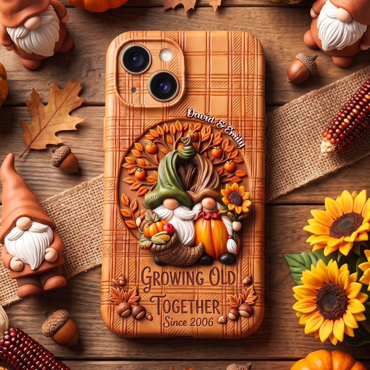 Personalized Fall Gnome Couple Growing Old Together Phone Case Best Gifts For Couple