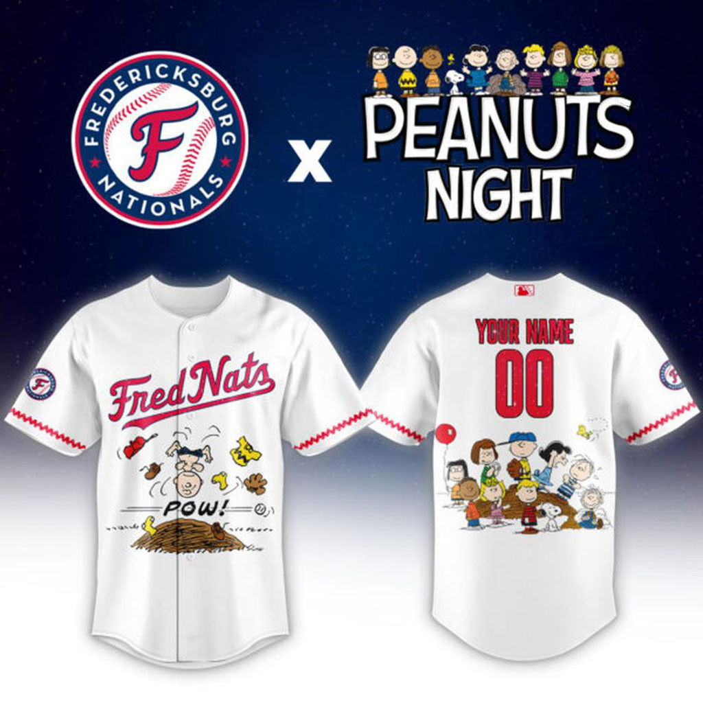 Personalized Fredericksburg Nationals X Peanuts Snoopy Baseball Jersey Nationals Merch Fan Gift