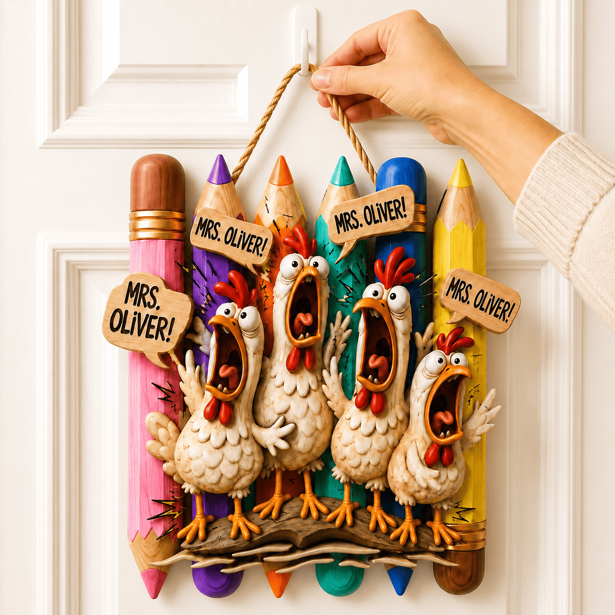 Personalized Funny Chicken Teacher Door Sign Classroom Decor Back To School Gifts