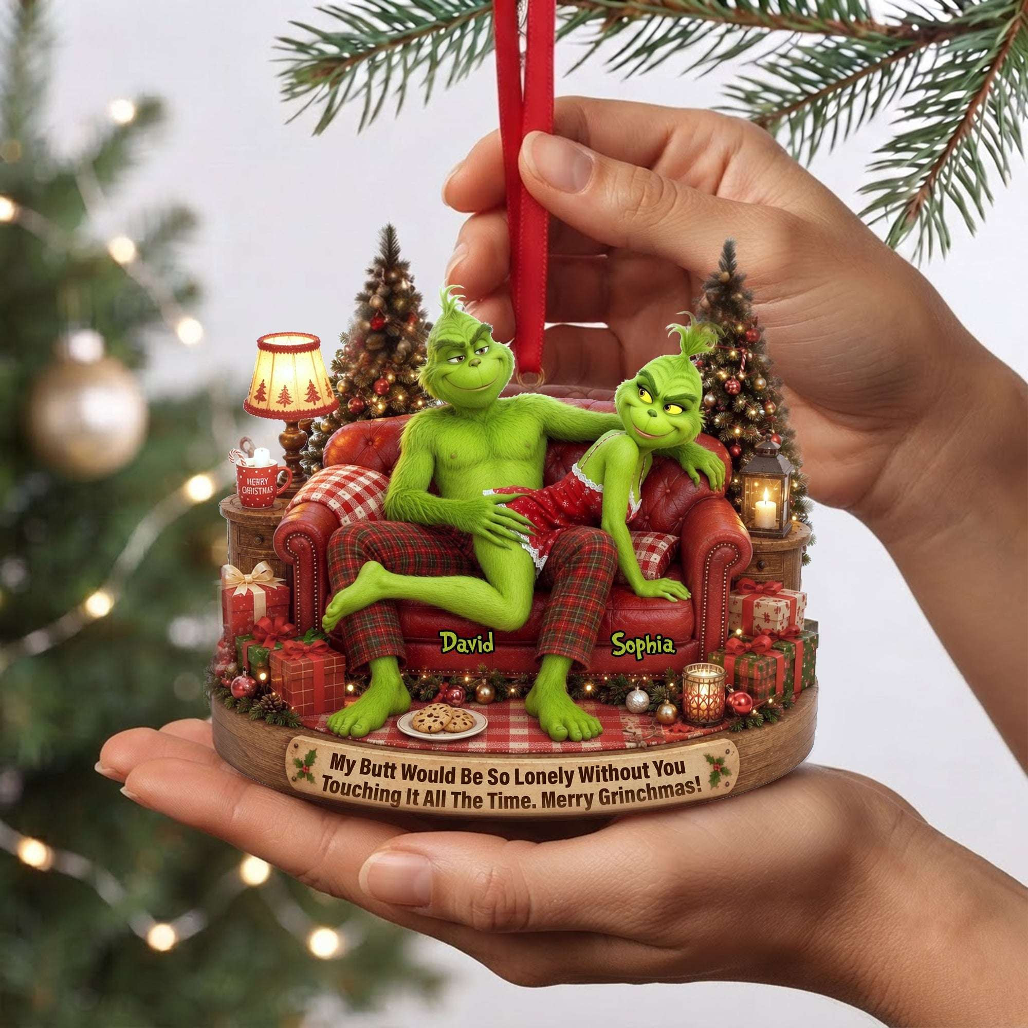 Personalized Funny Couple Acrylic Christmas Ornament The Grinch Merch Xmas Gifts For Couple