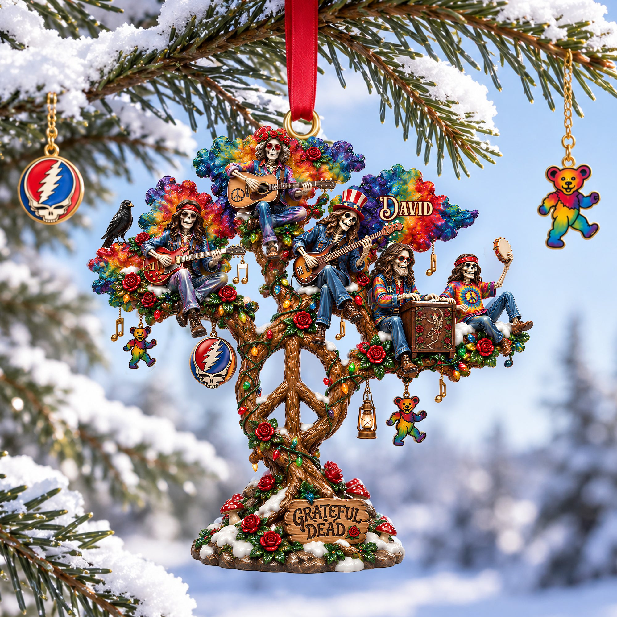 Personalized Grateful Dead Peace Tree Ornament Grateful Dead Merch Gifts For Music Lovers
