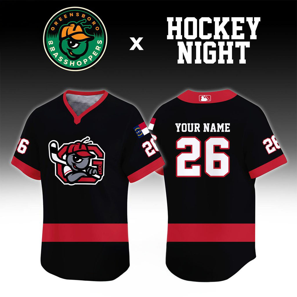 Personalized Greensboro Grasshoppers 2026 Hockey Night All Black Jersey Grasshoppers Merch