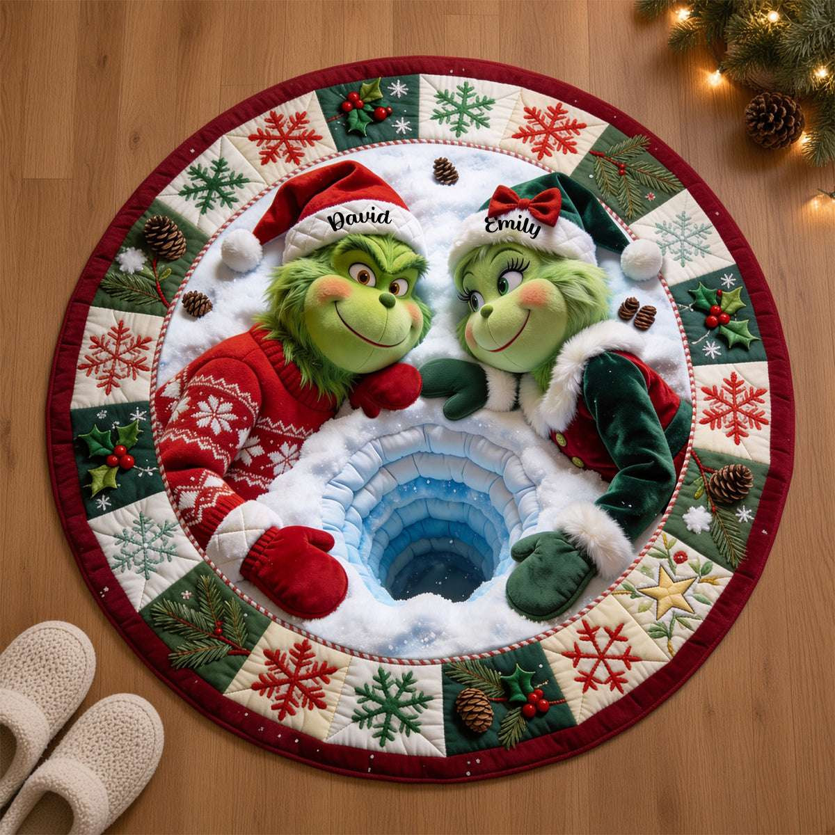 Personalized Grinch Couple Christmas Tree Skirt Grinchmas Holiday Decor Christmas Gift