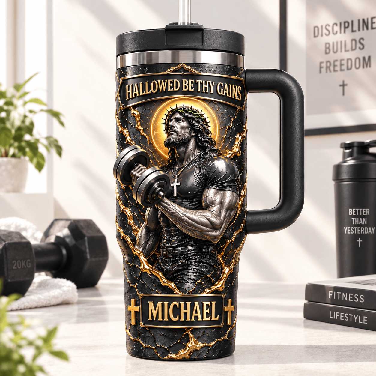 Personalized Hallowed Be Thy Gains Jesus Gym Tumbler Christian Fitness Travel Cup Faith Gifts Personalized Hallowed Be Thy Gains Jesus Gym Tumbler Christian Fitness Travel Cup Faith Gifts