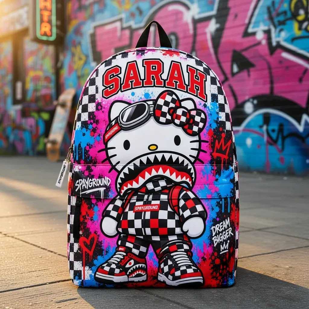 Personalized Hello Kitty Sprayground Graffiti Backpack Gift Ideas For Besties