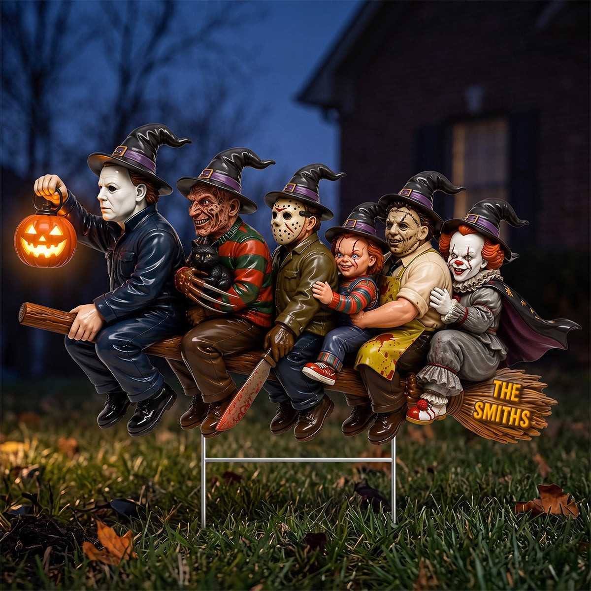 Personalized Horror Movie Icons Halloween Yard Sign Witch Broom Decor Gifts For Horror Fans