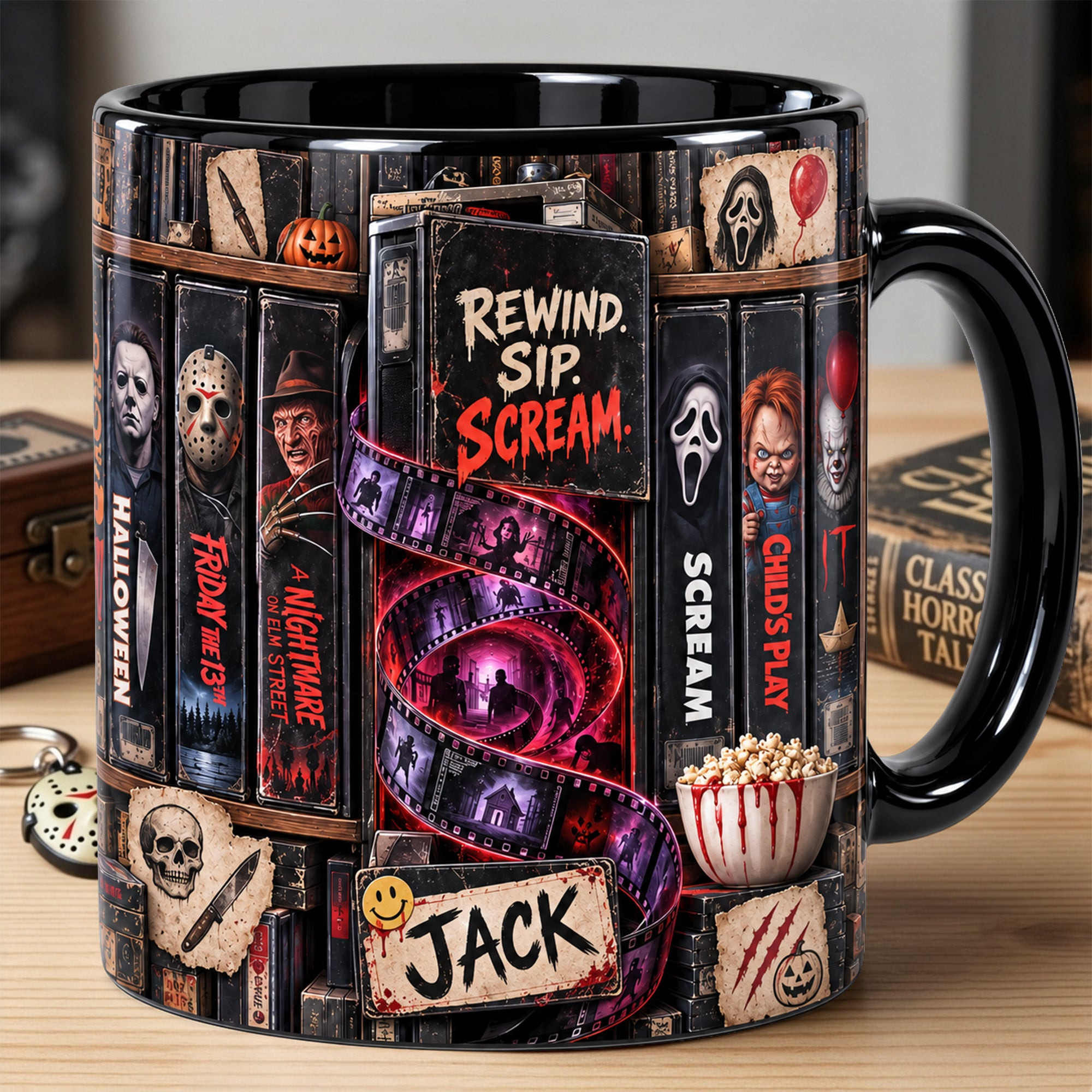 Personalized Horror Movie Mug Rewind Sip Scream Classic Slasher Films Halloween Cup Gift For Fans Personalized Horror Movie Mug Rewind Sip Scream Classic Slasher Films Halloween Cup Gift For Fans