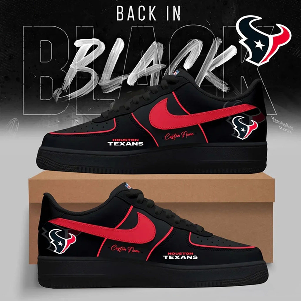 Personalized Houston Texans Back In Black Sneakers Texans Merch Gifts For Football Fan