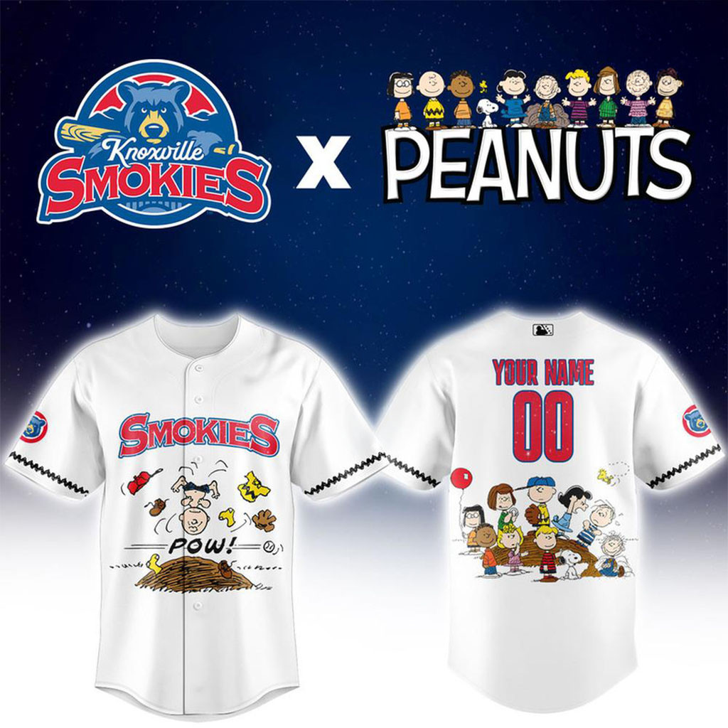 Personalized Knoxville Smokies x Peanuts Night Baseball Jersey Smokies Merch Fans Gifts Personalized Knoxville Smokies x Peanuts Night Baseball Jersey Smokies Merch Fans Gifts