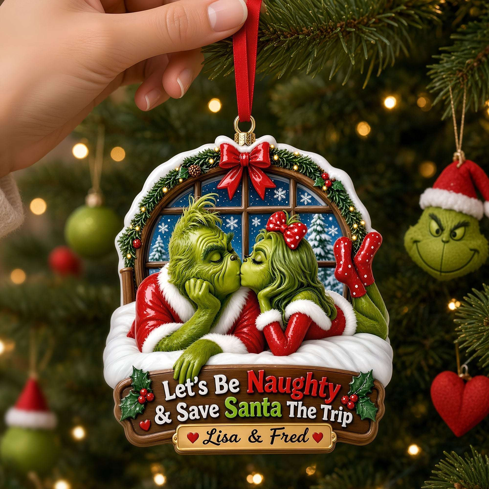 Personalized Let's Be Naughty Christmas Ornament The Grinch Merch Decor Gifts For Couple