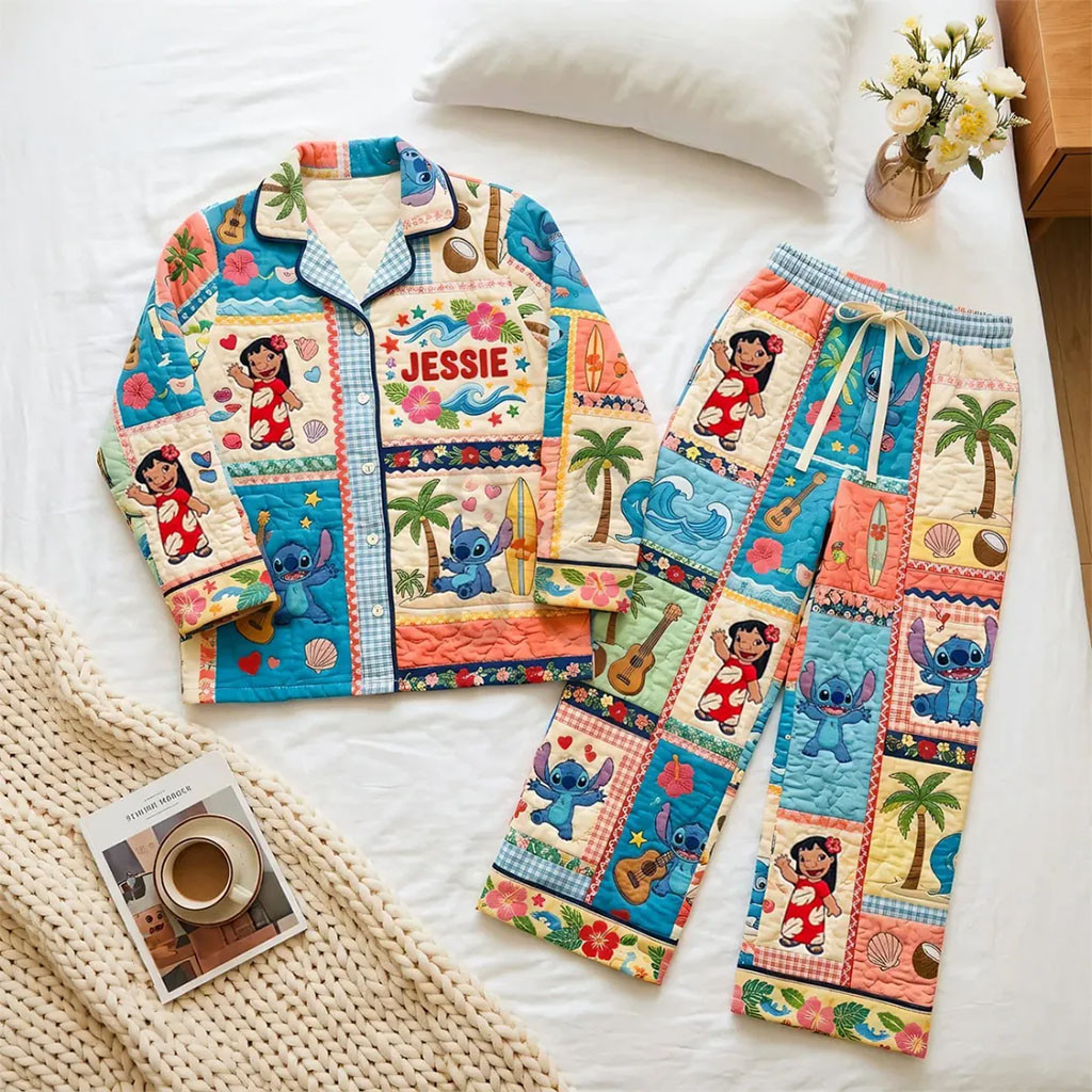 Personalized Lilo And Stitch Tropical Themed Pajama Set Birthday Gifts For Cartoon Lovers