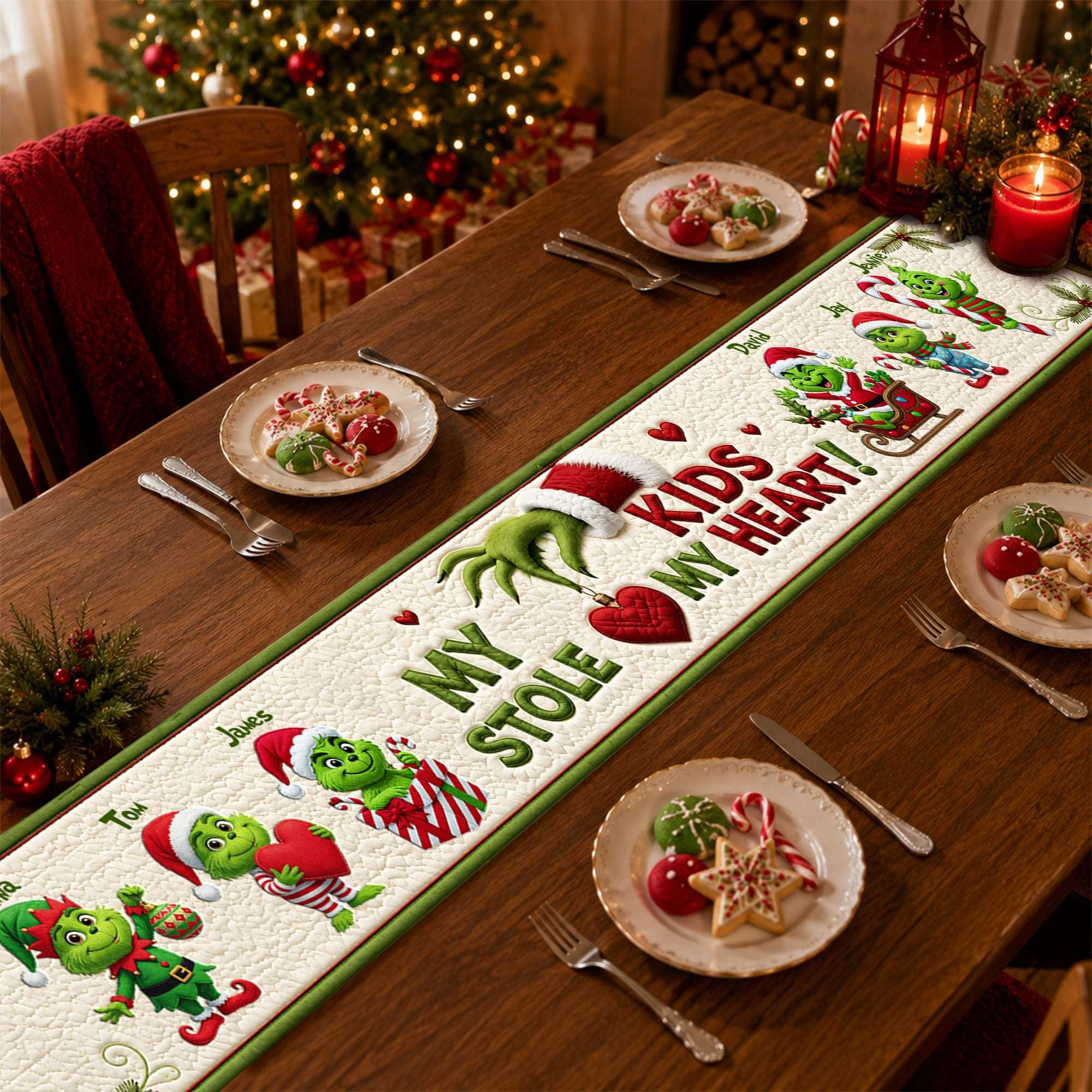 Personalized Little Greene Mischief Table Runner Grinch Christmas Decorations Grandma Gifts