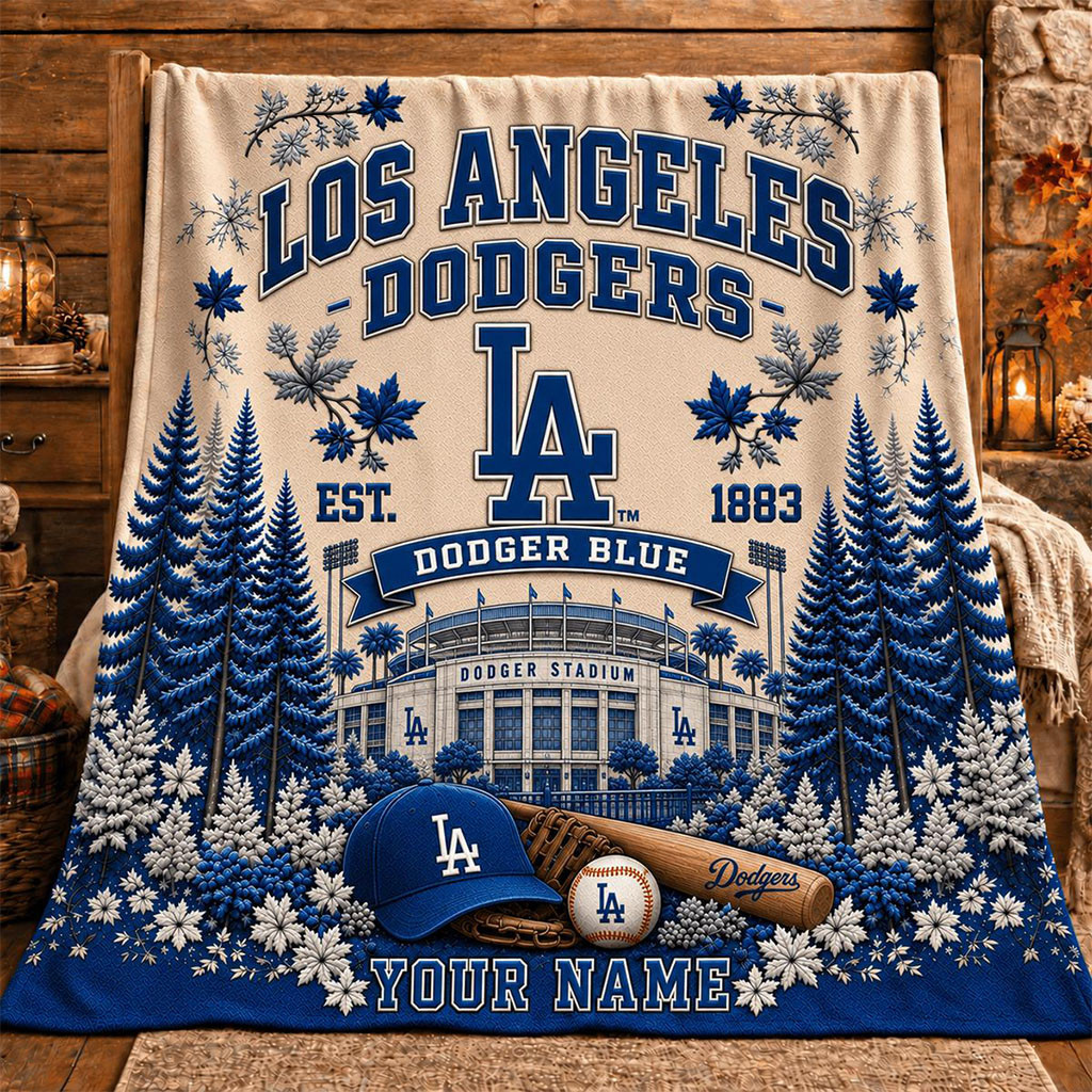 Personalized Los Angeles Dodgers Blue EST 1883 Christmas Blanket LA Dodgers Merch Gift For Fan