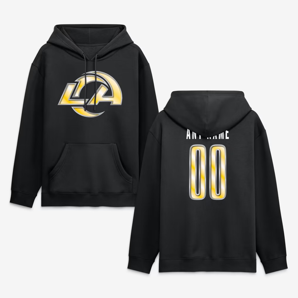 Personalized Los Angeles Rams Merch 2026 Black LA Rams Metallic Mascot Hoodie Gift For Fans