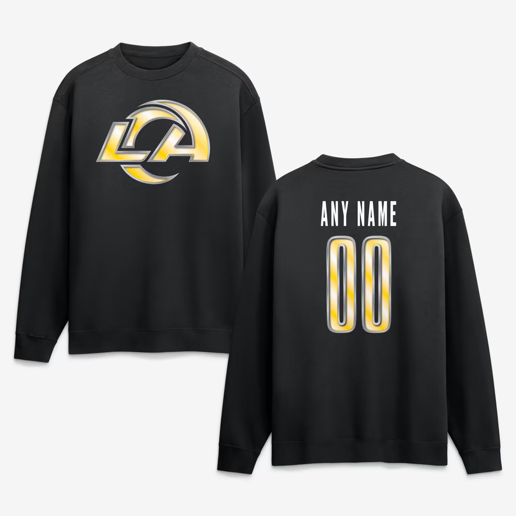 Personalized Los Angeles Rams Merch 2026 Black LA Rams Metallic Mascot Sweatshirt Game Day Gift Personalized Los Angeles Rams Merch 2026 Black LA Rams Metallic Mascot Sweatshirt Game Day Gift