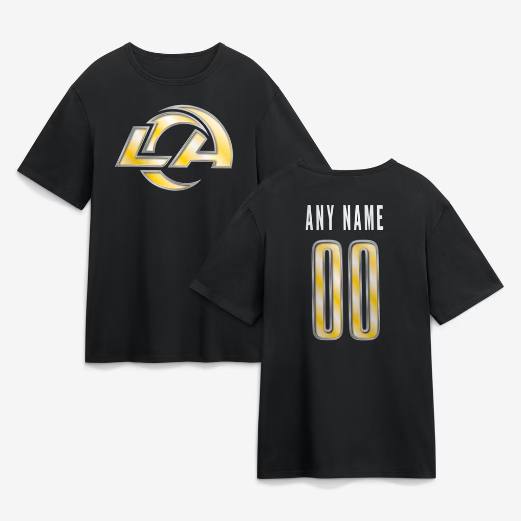 Personalized Los Angeles Rams Merch 2026 Black Rams Metallic Mascot T-Shirt Football Fan Gear Personalized Los Angeles Rams Merch 2026 Black Rams Metallic Mascot T-Shirt Football Fan Gear