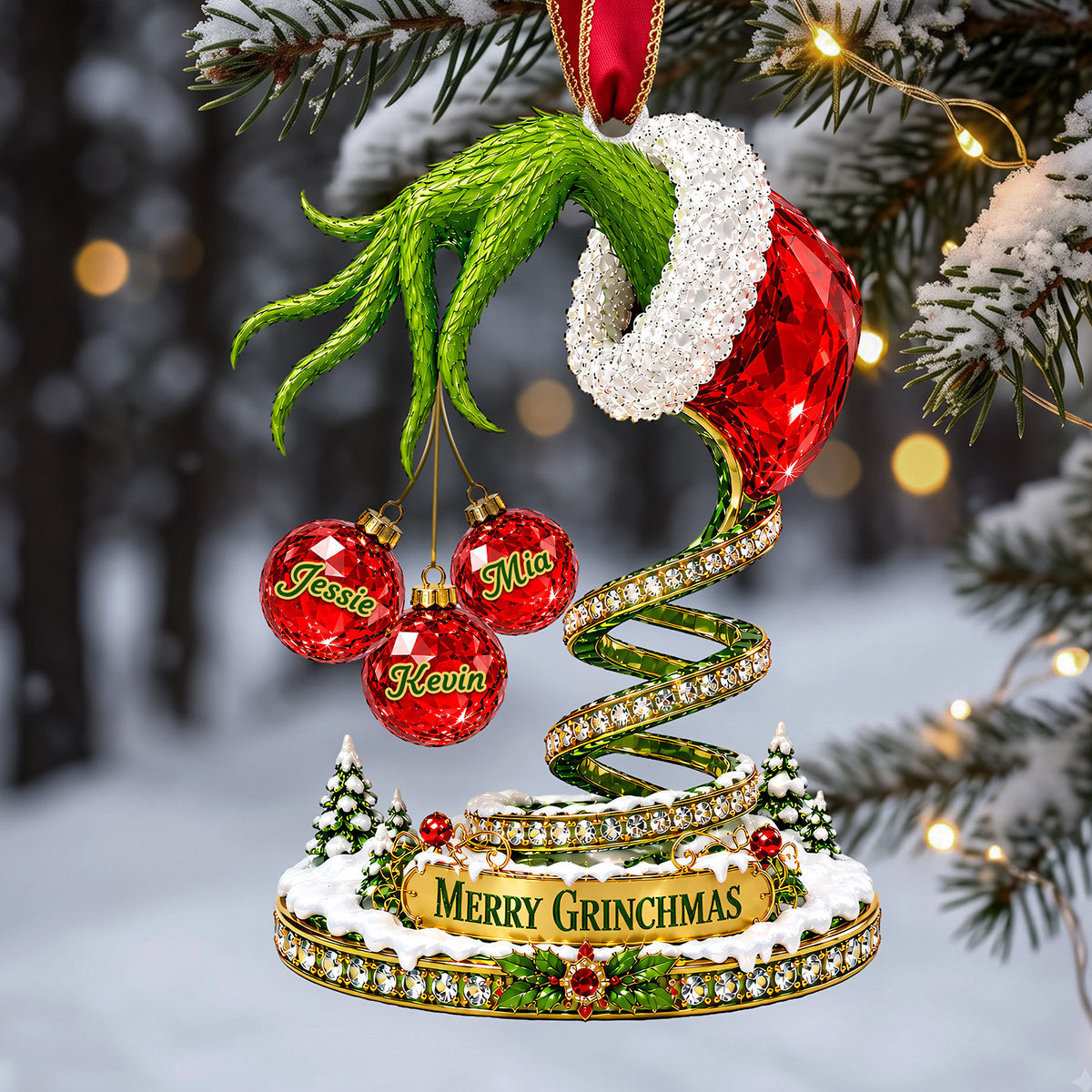 Personalized Merry Grinchmas Christmas Ornament Grinch Hand Holiday Tree Decoration Christmas Gift