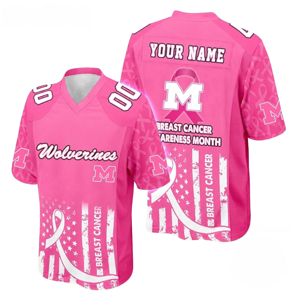 Personalized Michigan Wolverines Merch Breast Cancer Awareness Month 2026 Football Jersey