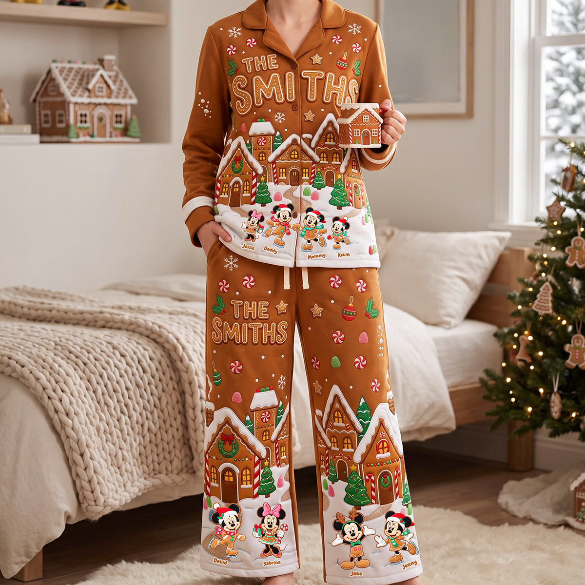 Personalized Mickey And Friends Christmas Pajama Set Gingerbread Holiday Sleepwear Gift For Women