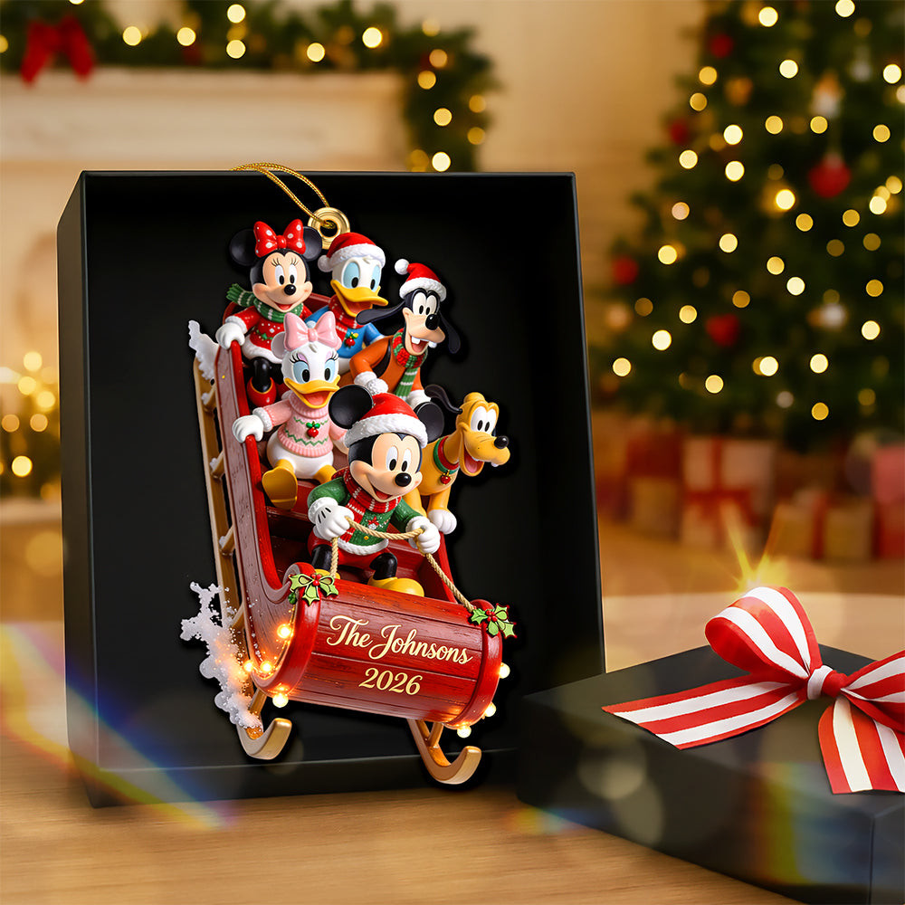 Personalized Mickey And Friends Christmas Sleigh Ornament Xmas Tree Ornaments Holiday Decor