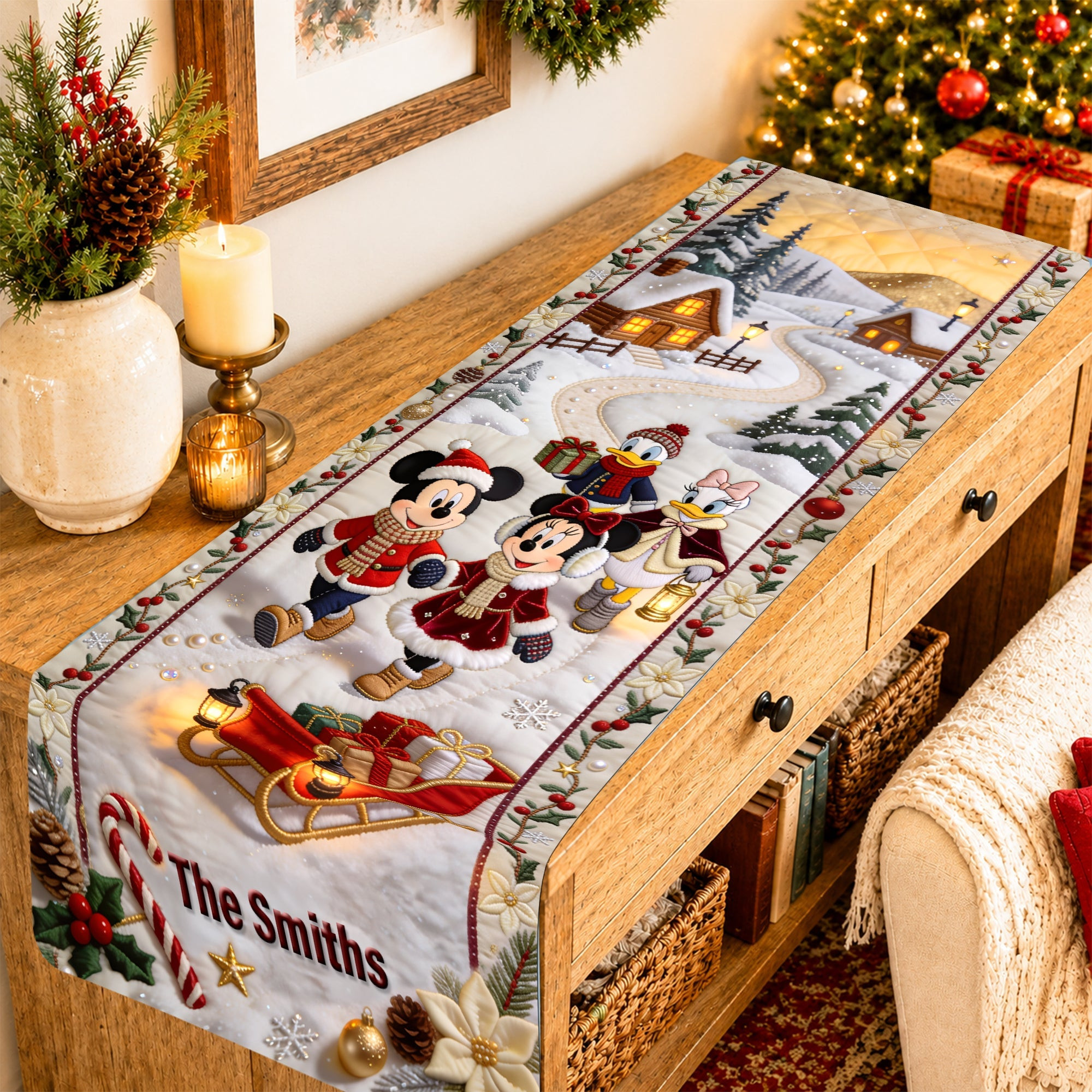 Personalized Mickey And Friends Christmas Table Runner Holiday Home Decor Gift Personalized Mickey And Friends Christmas Table Runner Holiday Home Decor Gift