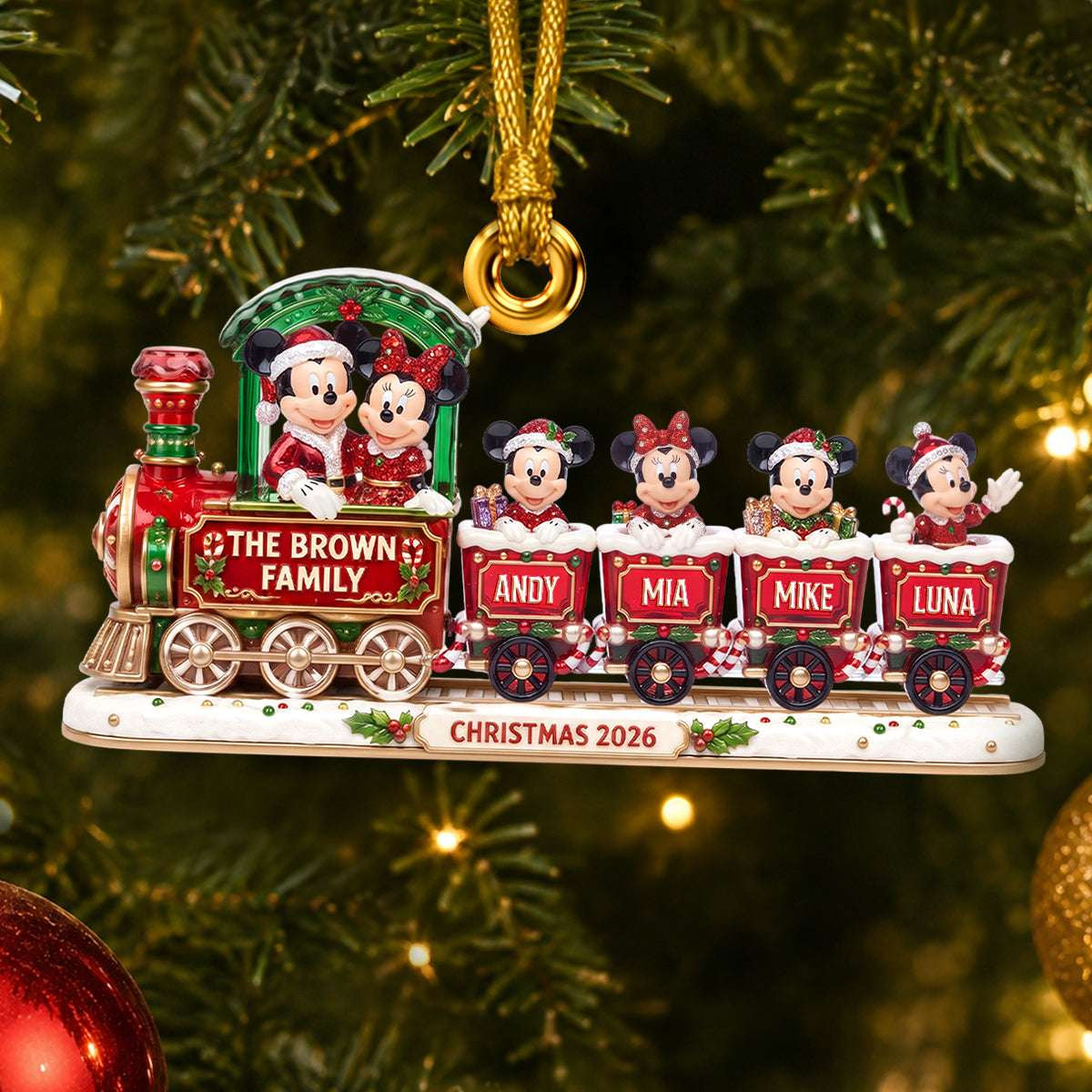 Personalized Mickey Mouse Cute Family Train Acrylic Christmas Ornament Gifts For Family