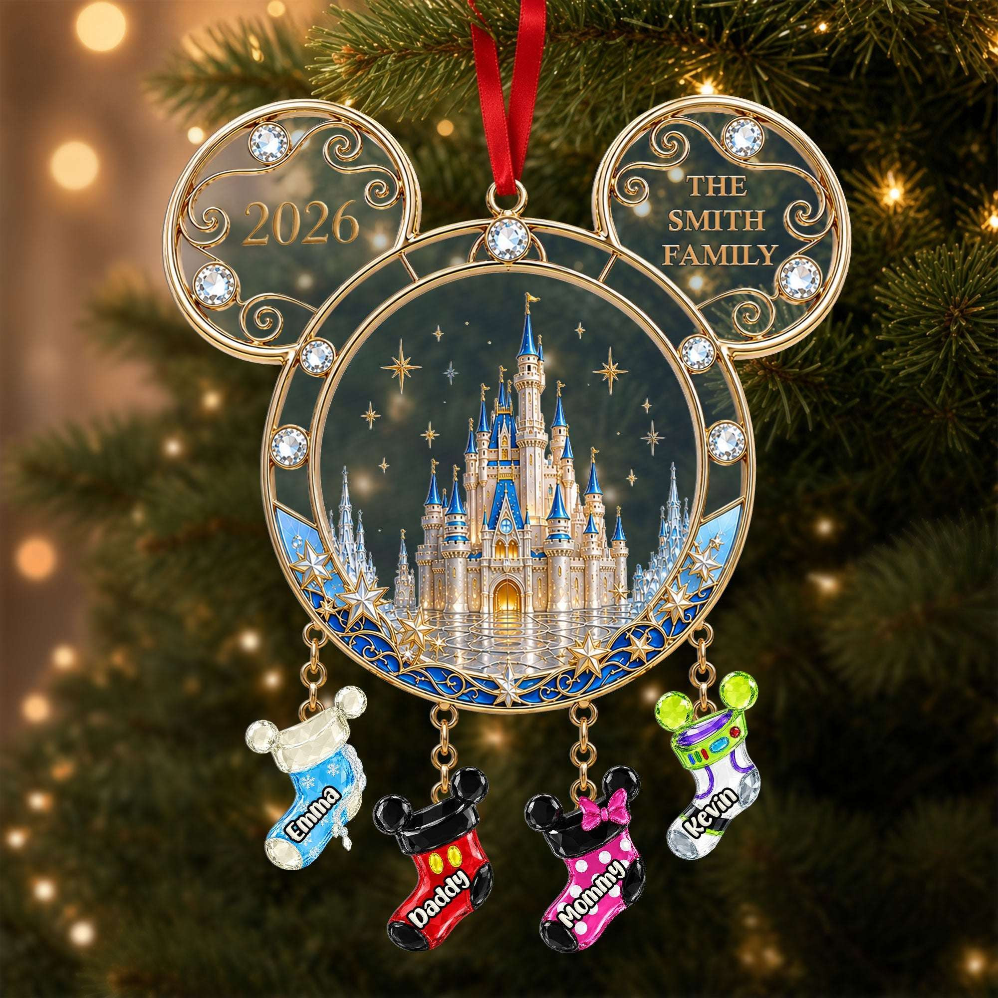 Personalized Mickey Mouse Family Socks Castle Christmas Ornament Xmas Gifts For Family