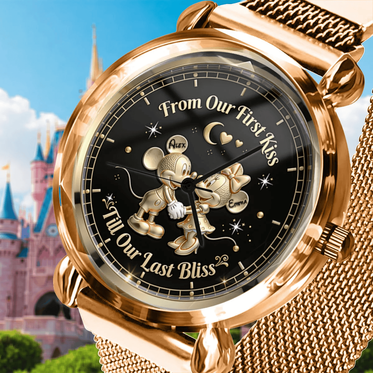 Personalized Mickey Mouse From Our First Kiss Till Our Last Bliss Women Hand Watch Couple Gifts