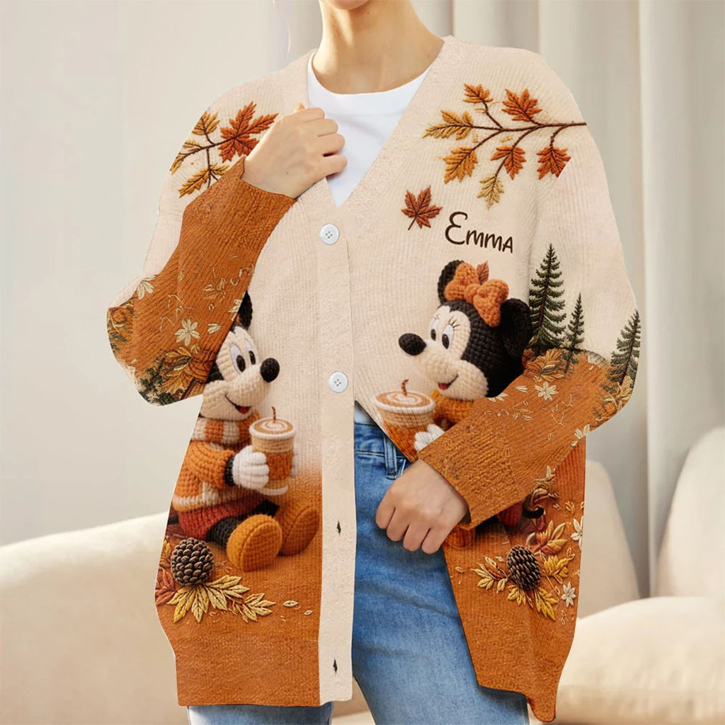 Personalized Mickey Mouse It's Pumpkin Spice Latte Season Cardigan Autumn Gift For Her