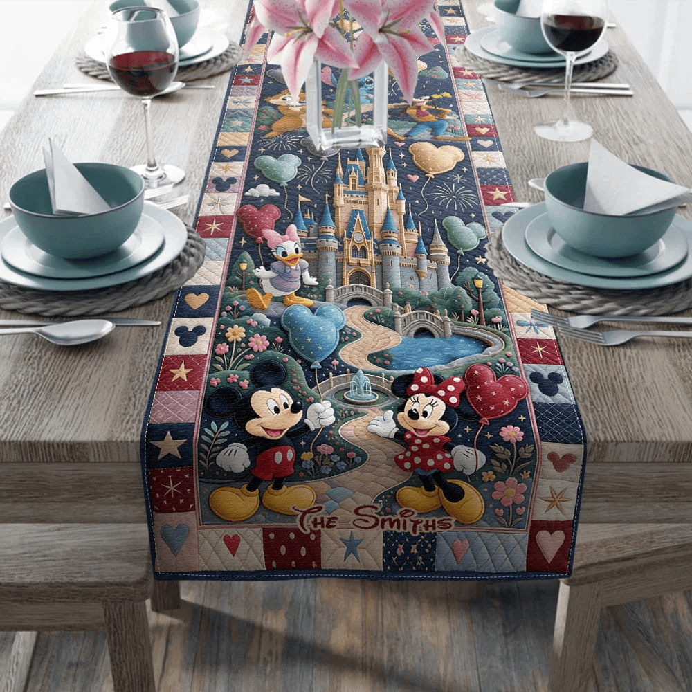 Personalized Mickey Mouse Magical Family Quilt Table Runner Home Decor Gift For Friends