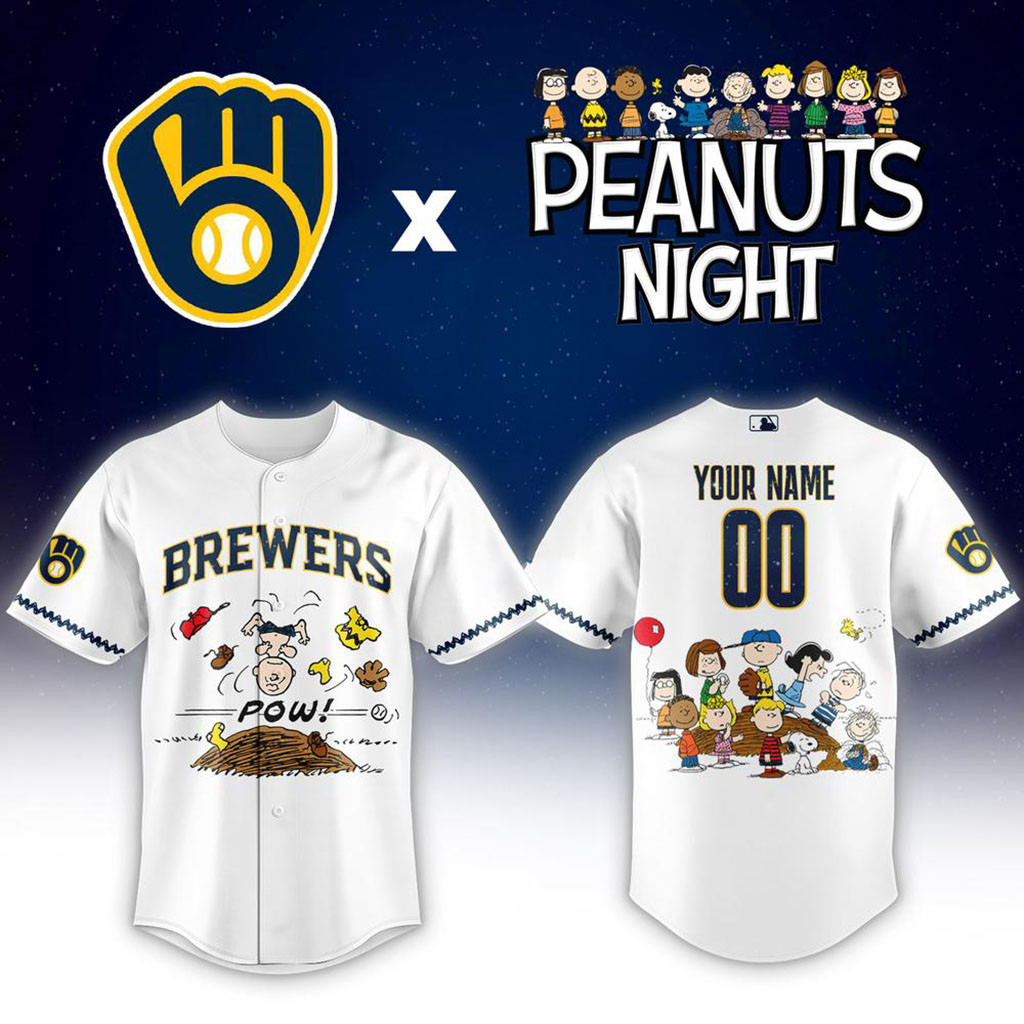 Personalized Milwaukee Brewers X Peanuts Night Baseball Jersey Brewers Merch Baseball Fan Gear