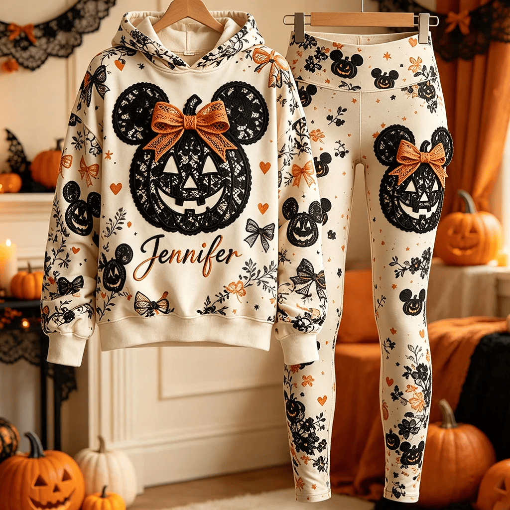 Personalized Minnie Mouse Halloween Pumpkin Hoodie And Leggings Best Gift For Her