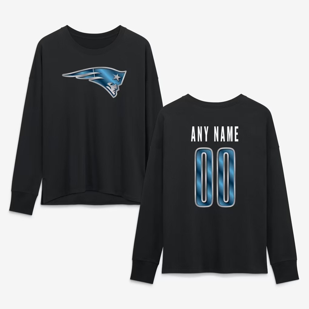 Personalized New England Patriots Merch 2026 NE Patriots Metallic Mascot Long Sleeve Shirt Black
