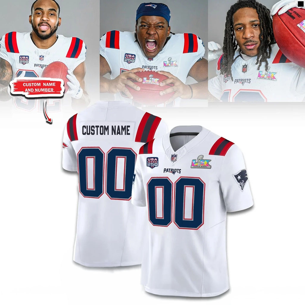 Personalized New England Patriots Super Bowl Lx Jersey Patriots Merch Gifts For Football Fan