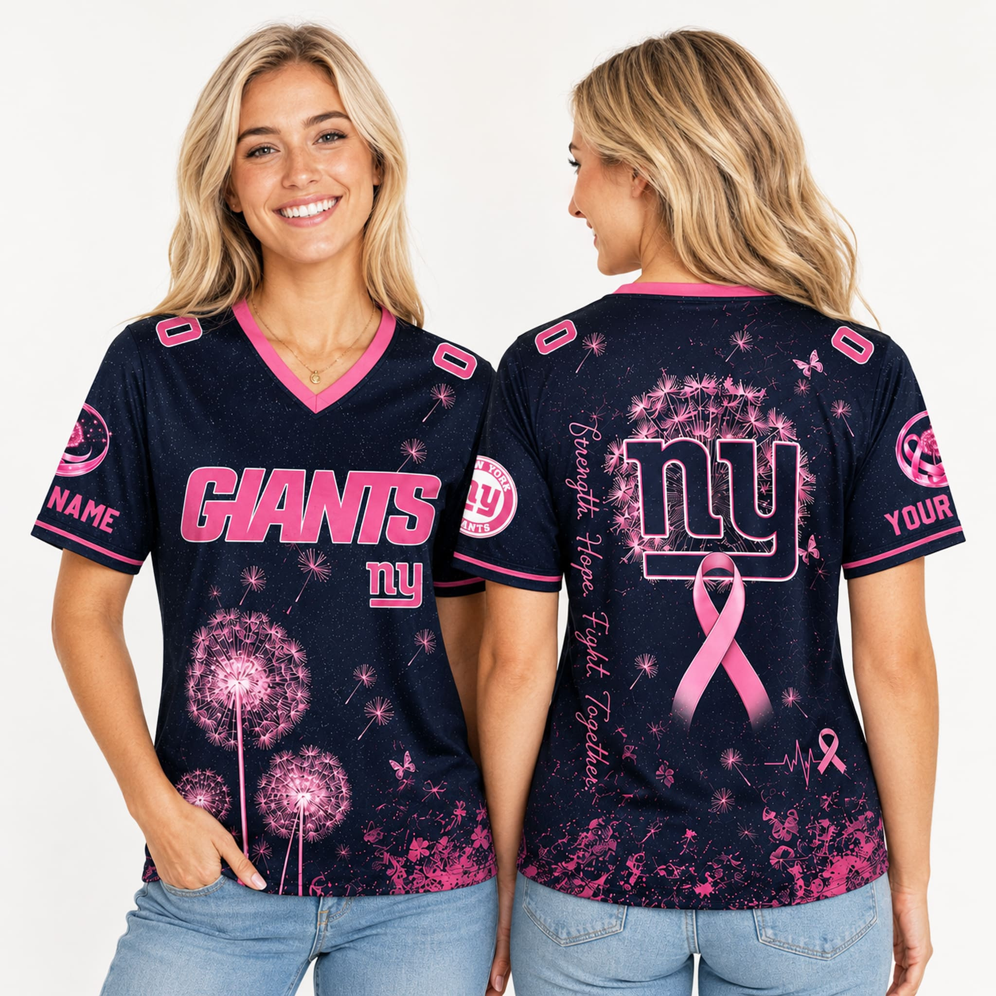 Personalized New York Giants Breast Cancer Month Jersey 2026 NY Giants Merch Cancer Fighter Gift