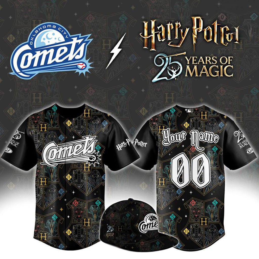 Personalized Oklahoma City Comets X Harry Potter 25 Years Of Magic Baseball Jersey Comets Merch