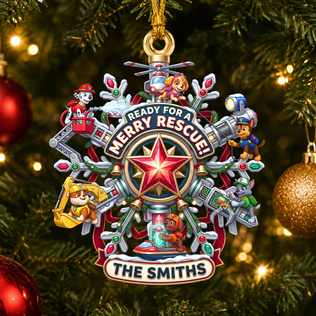 Personalized Paw Patrol Merry Rescue Christmas Ornament Adorable Puppy Squad Xmas Tree Ornament