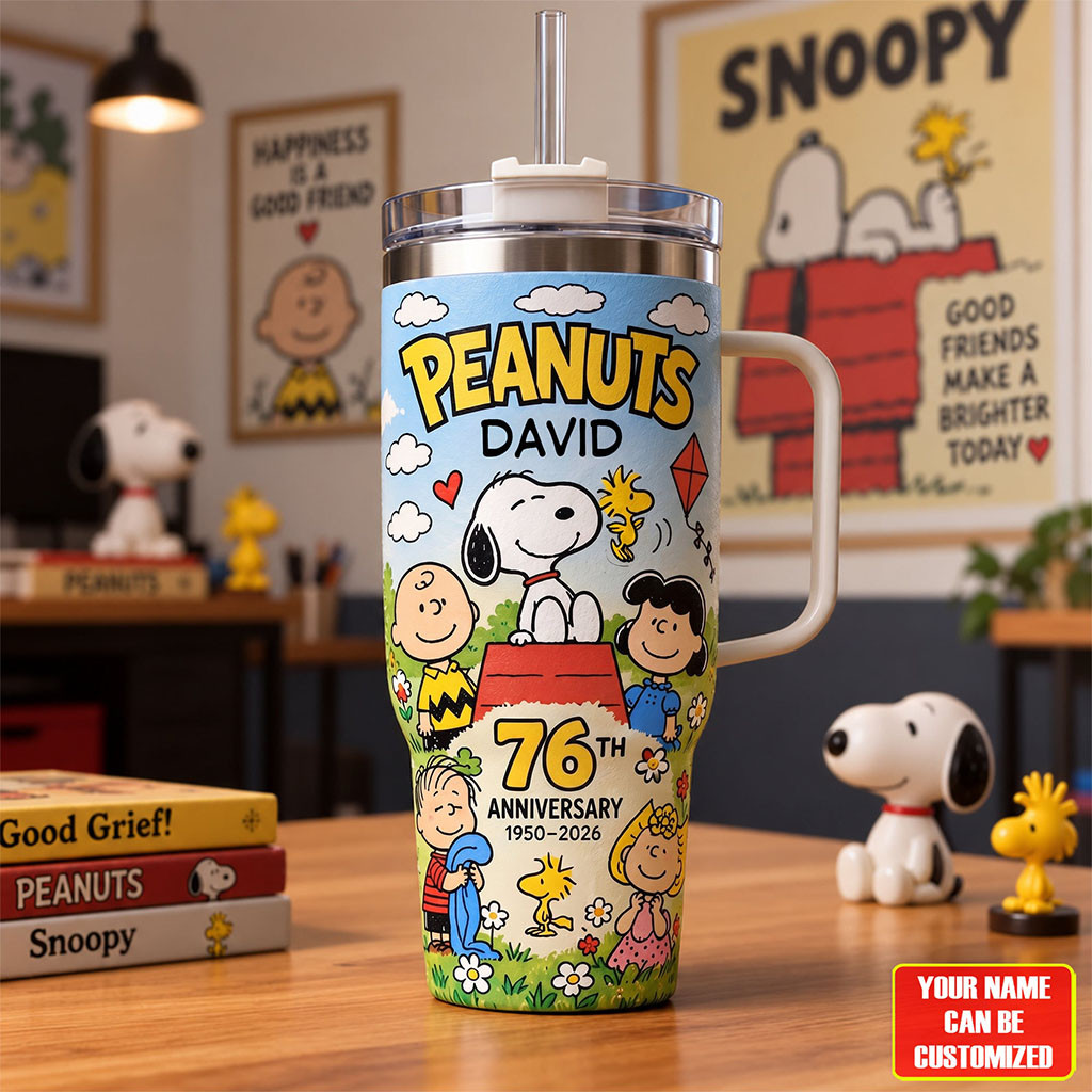 Personalized Peanuts Classic Puppy And Friends 76th Anniversary Tumbler Gift For Cartoon Lover